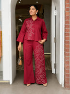 Ruby Coral Thread Embroidered Cotton Co-Ord Set