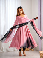 Angel Pink & black Anarkali Suit Set