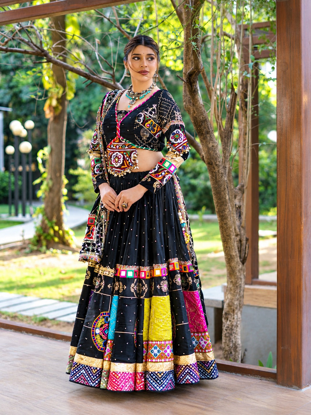 Ishita Multicolor Mirror Work Muslin Cotton Lehenga Choli Set