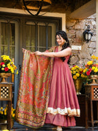 Pink NC Silk Crush Designer Flared Top Palazzo Dupatta Set