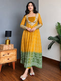 Mustard Bandhani Print Mirror Work Kurta Pant Set