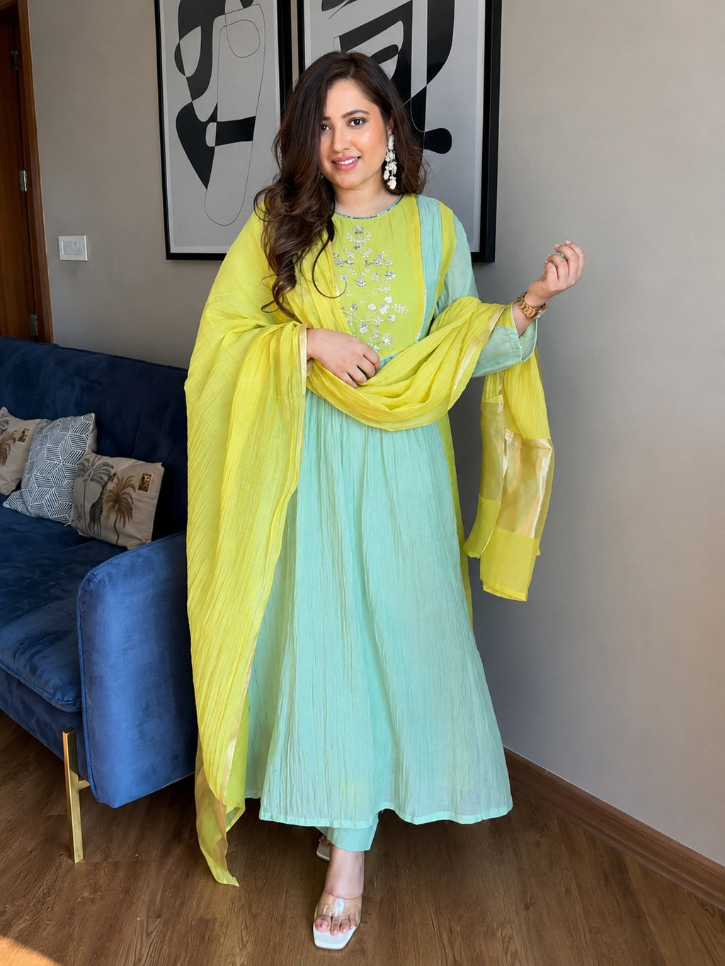 Sindhu Pure Mul Chanderi Embroidered Kurta Pant Set with Banarasi Lagadi Dupatta