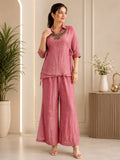 Pink Salsa Crushed Hand Work 3-Piece Co-Ord Set