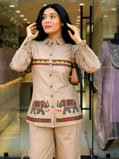 Beige Kolar Pattern Embroidered Co-Ord Set