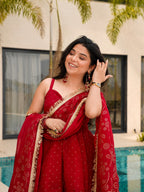 Red Mukaish Work Tabby Organza Sharara Set