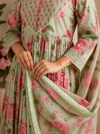 Noor Sage Floral Printed Anarkali Kurta Set with Dupatta