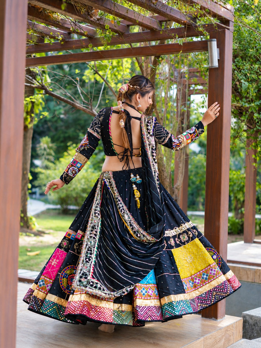 Ishita Multicolor Mirror Work Muslin Cotton Lehenga Choli Set