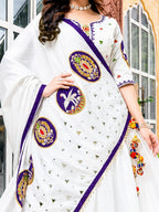 Hensi White & Purple Heavy Muslin Cotton Mirror Work Lehenga Choli Set