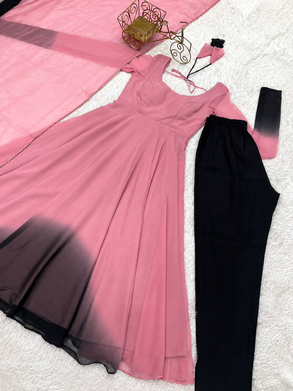 Angel Pink & black Anarkali Suit Set