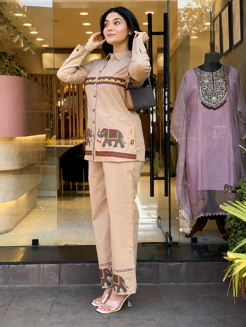 Beige Kolar Pattern Embroidered Co-Ord Set