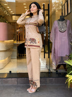 Beige Kolar Pattern Embroidered Co-Ord Set