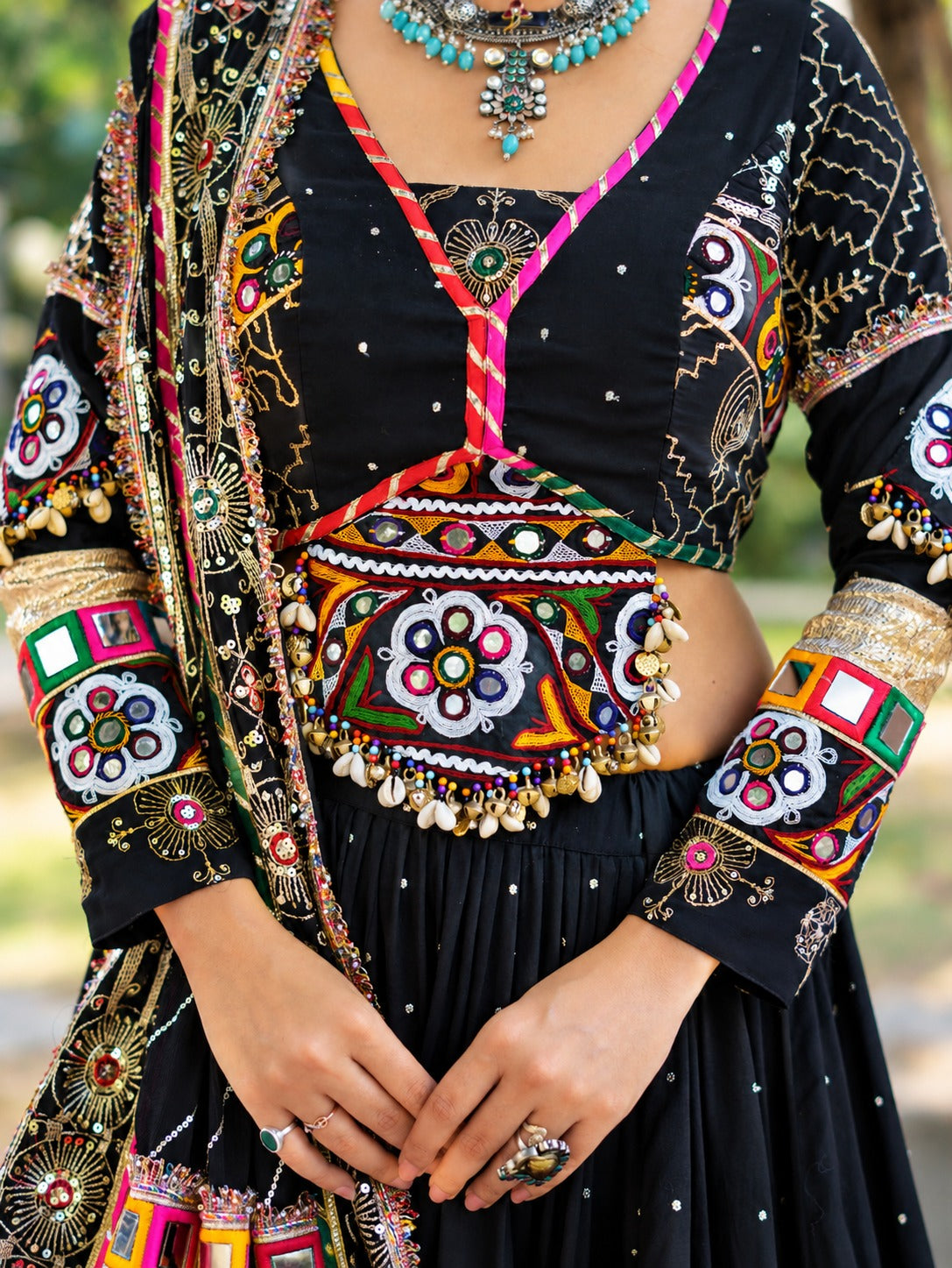 Ishita Multicolor Mirror Work Muslin Cotton Lehenga Choli Set