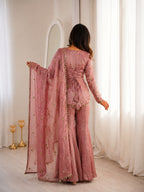 Dusty Pink Fendy Silk Embroidered Sequence Sharara Suit Set