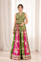 Shree pink & green Bloom Printed Embroidered Dupatta & Palazzo Set
