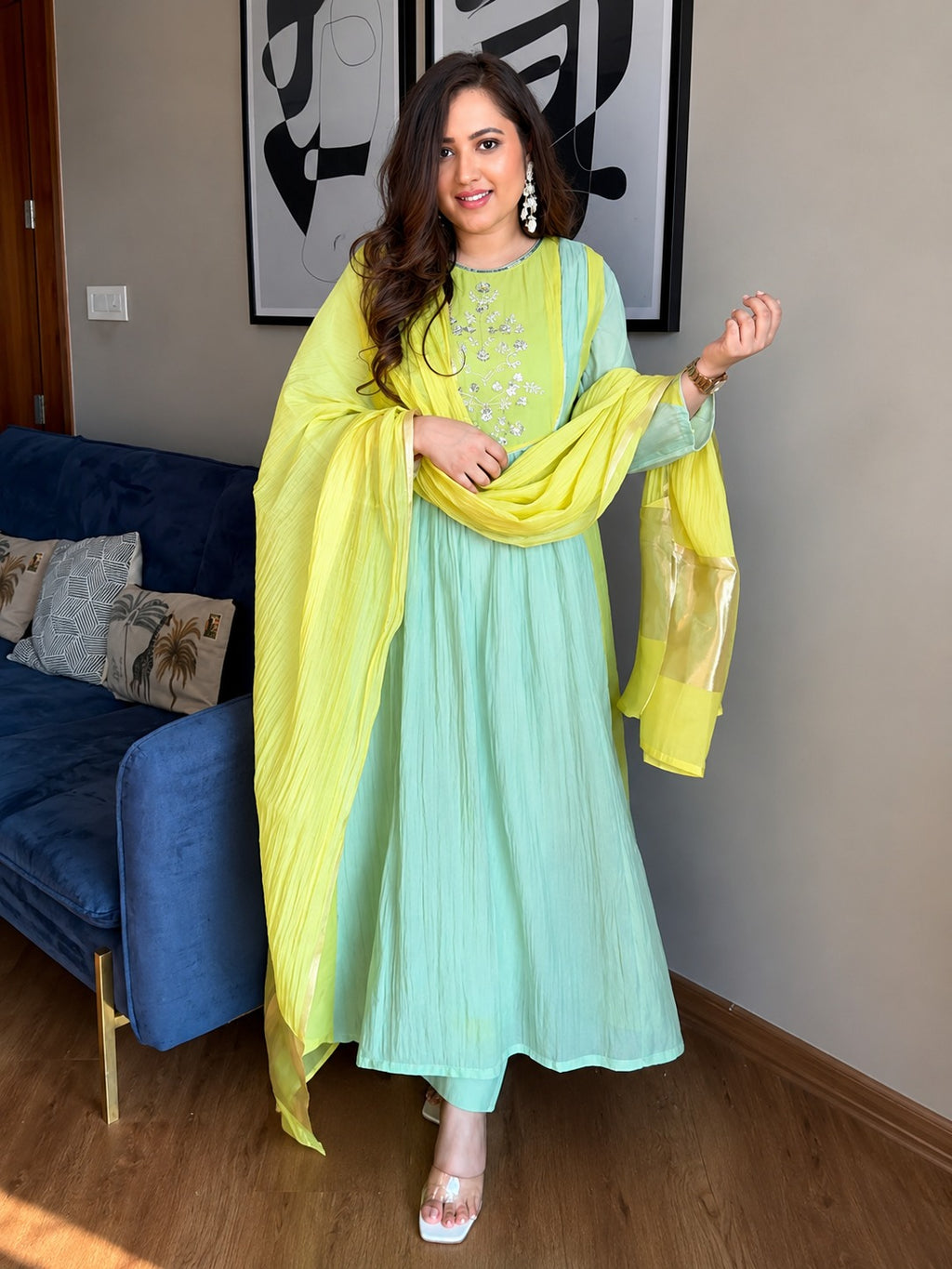 Sindhu Pure Mul Chanderi Embroidered Kurta Pant Set with Banarasi Lagadi Dupatta