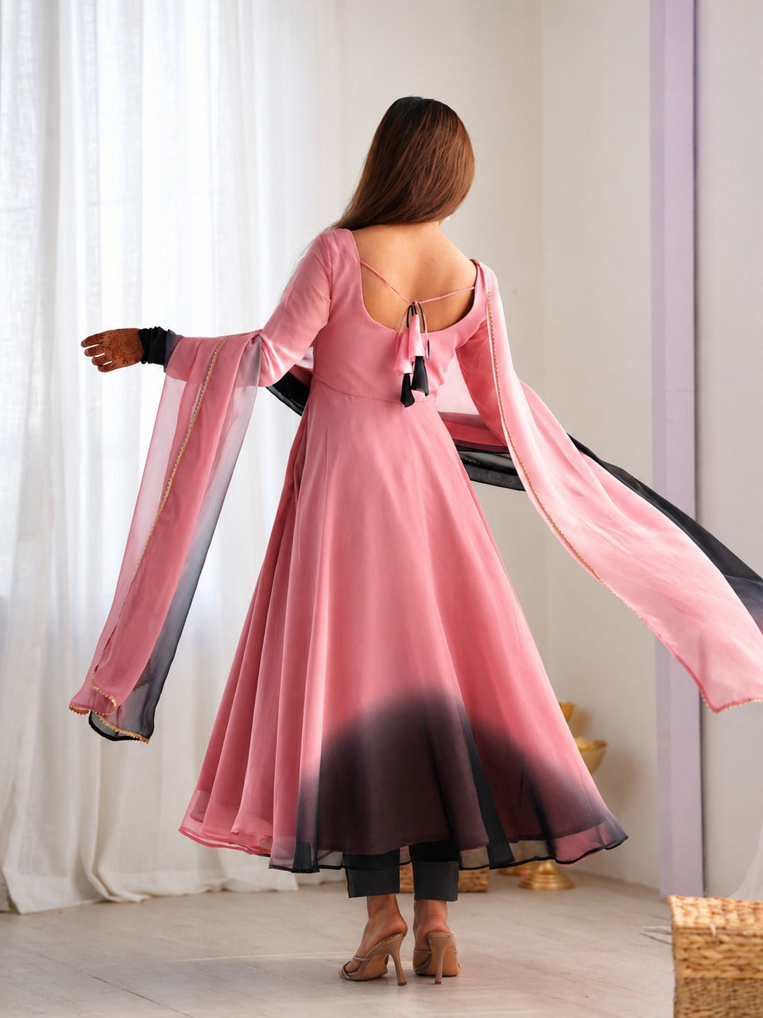 Angel Pink & black Anarkali Suit Set