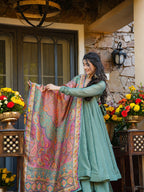Aqua Blue NC Silk Crush Flared Top Palazzo Dupatta Set