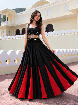 Noor Black & Red Cotton Kali Lehenga Set | Designer Charm Blouse