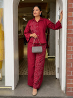 Ruby Coral Thread Embroidered Cotton Co-Ord Set