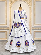 Hensi White & Purple Heavy Muslin Cotton Mirror Work Lehenga Choli Set
