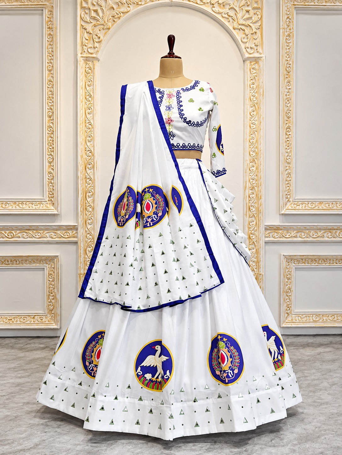 Hensi White & Purple Heavy Muslin Cotton Mirror Work Lehenga Choli Set
