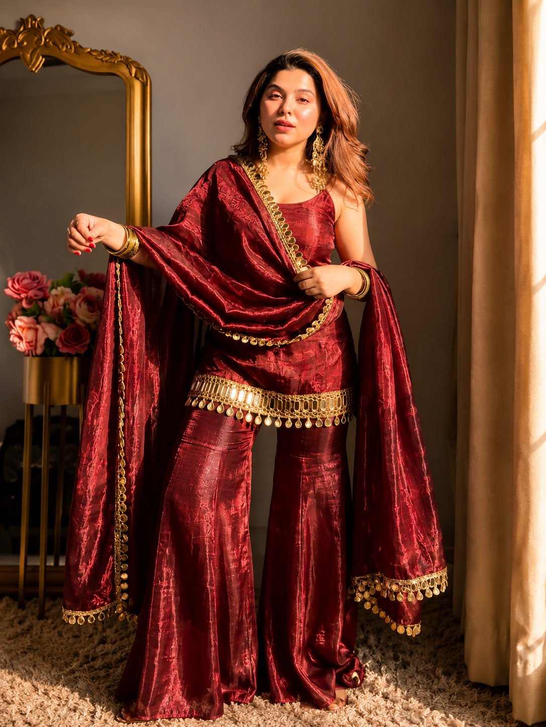 Crimson Royale Sharara Set