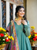 Aqua Blue NC Silk Crush Flared Top Palazzo Dupatta Set