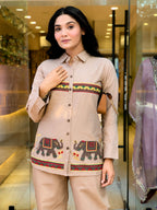 Beige Kolar Pattern Embroidered Co-Ord Set
