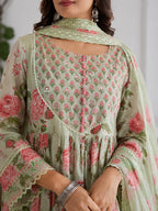Noor Sage Floral Printed Anarkali Kurta Set with Dupatta