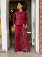 Ruby Coral Thread Embroidered Cotton Co-Ord Set