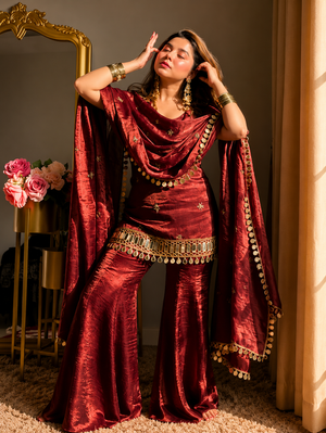 Viha Crimson Royale Sharara Set