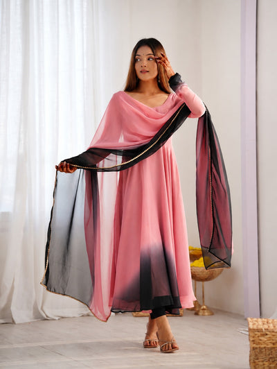 Angel Pink & black Anarkali Suit Set