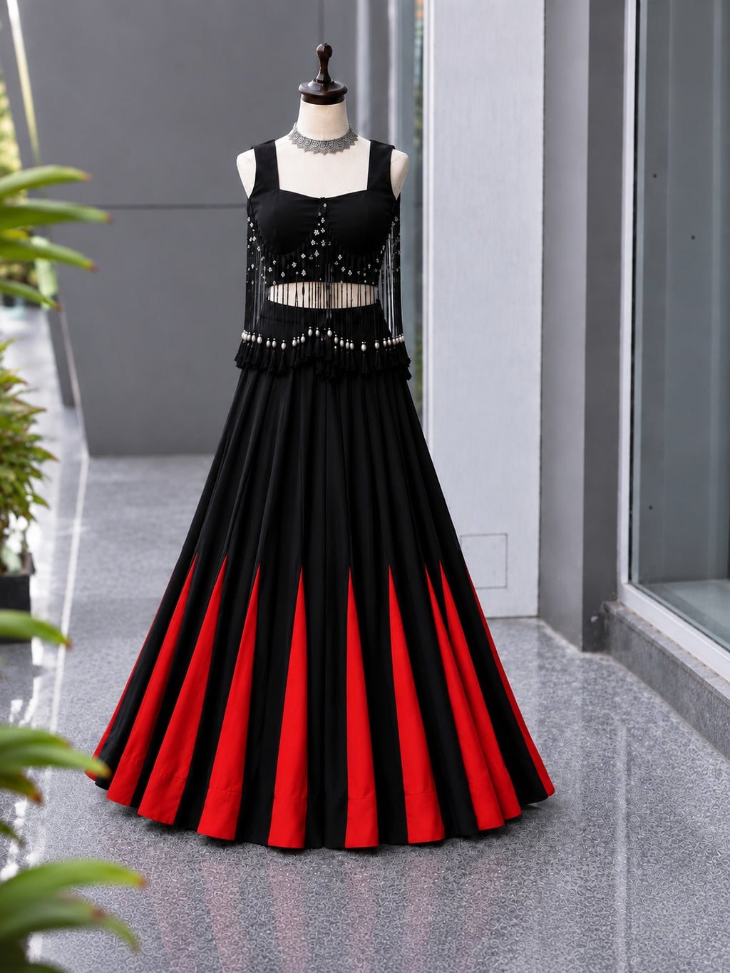 Noor Black & Red Cotton Kali Lehenga Set | Designer Charm Blouse