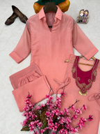 Mohika Rose Pink Crunchy Silk Embroidered Koti Kurti & Palazzo Set
