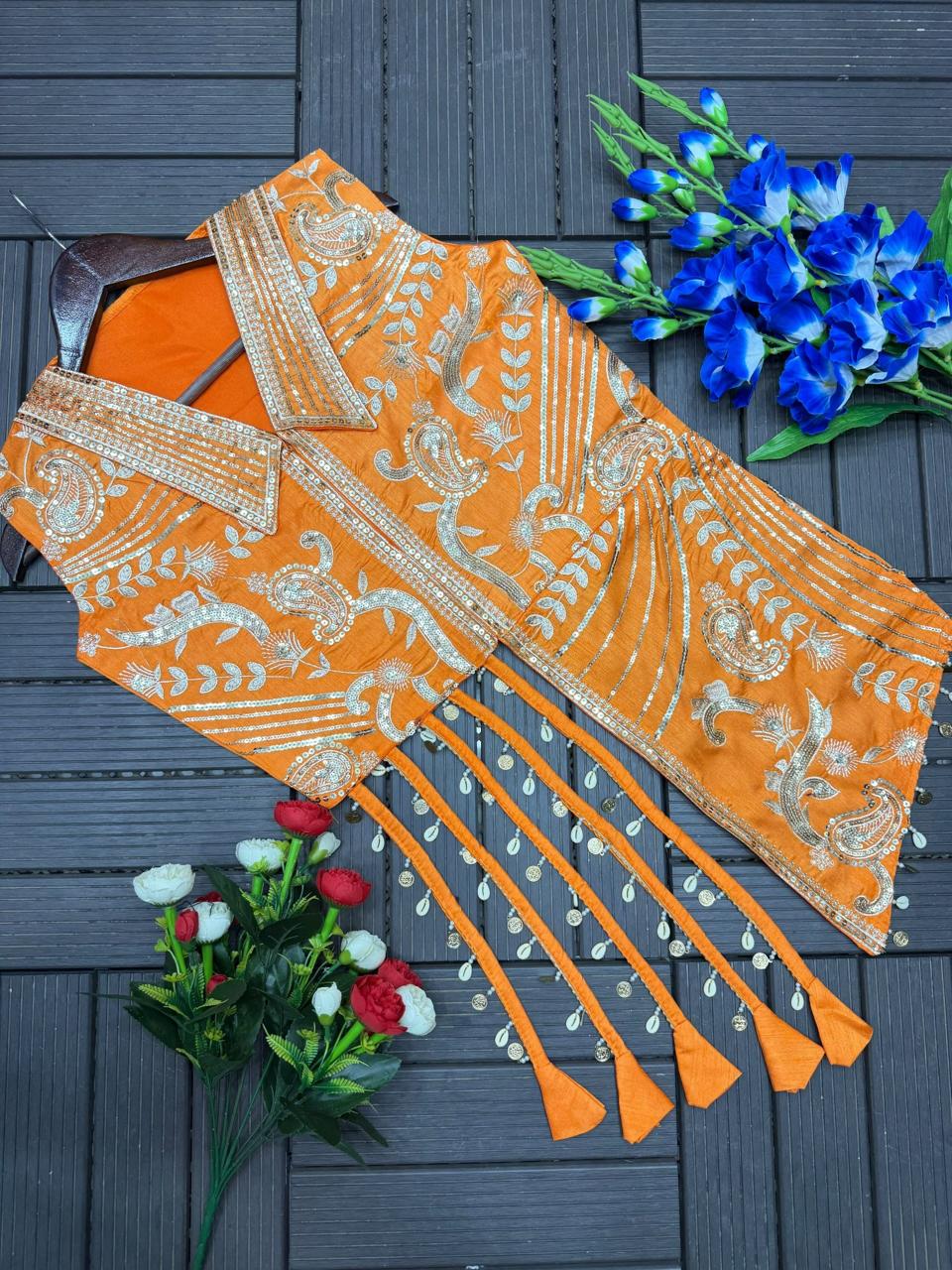 Shree orange and pink Bloom Printed Embroidered Dupatta & Palazzo Set