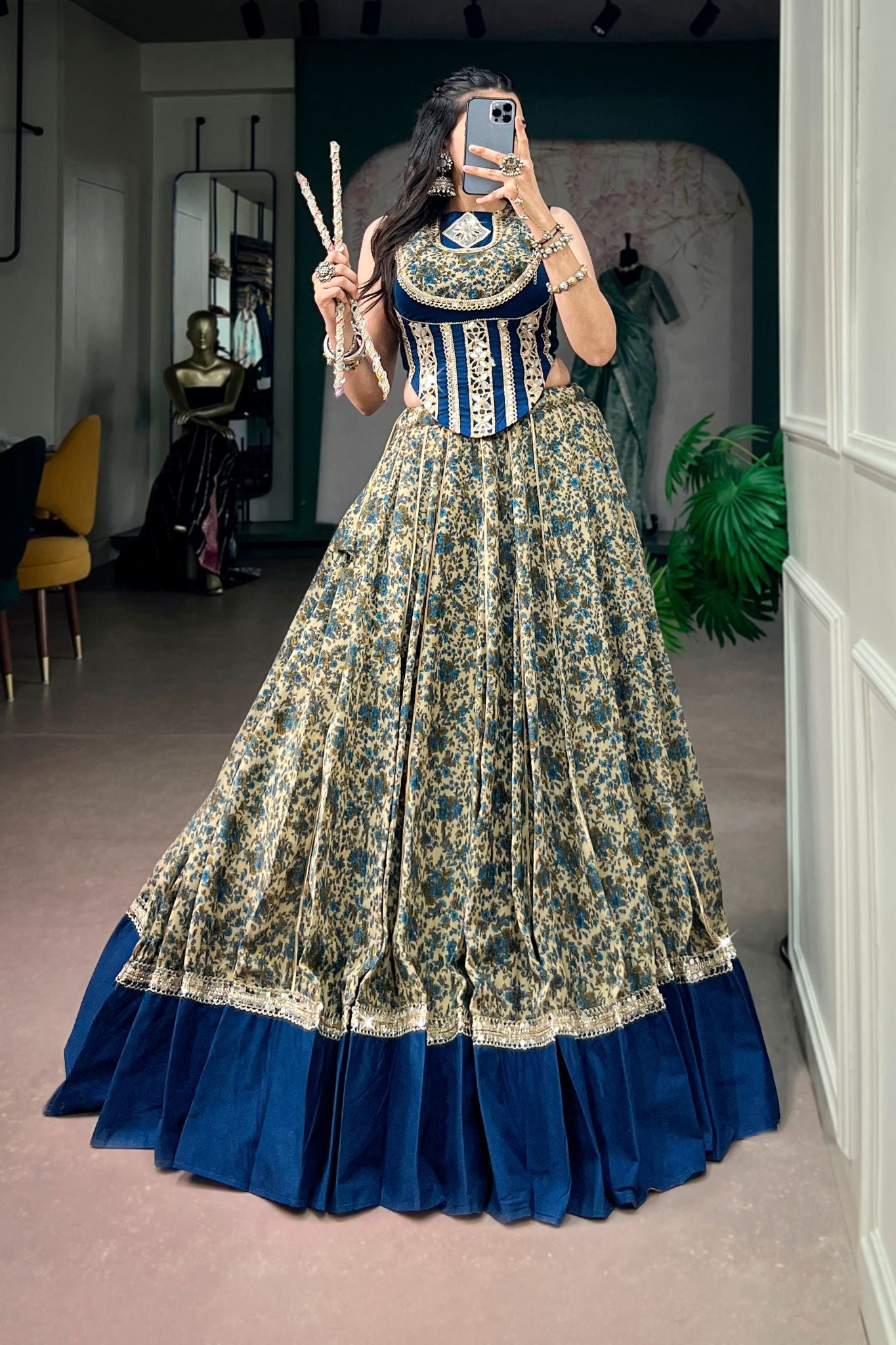 Raasrang Designer Viscose Chanderi Cotton Navratri Lehenga Choli For Women