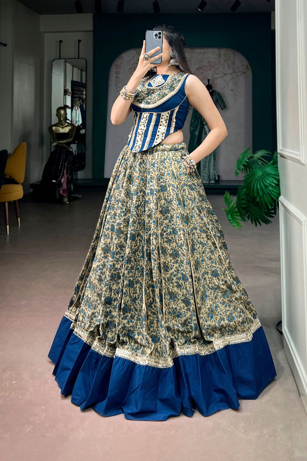 Raasrang Designer Viscose Chanderi Cotton Navratri Lehenga Choli For Women