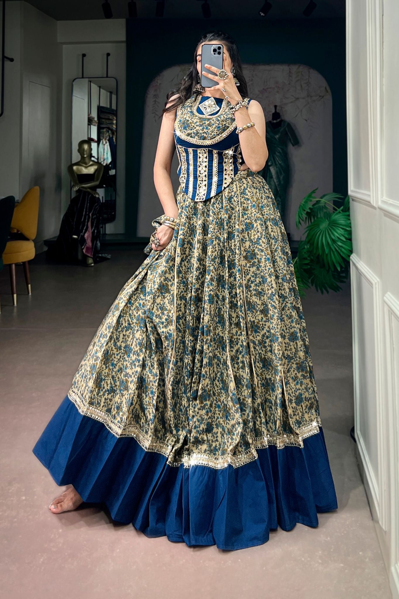 Raasrang Designer Viscose Chanderi Cotton Navratri Lehenga Choli For Women