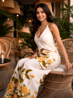Sara Ivory Yellow Floral Halter Neck Top & Pants Set