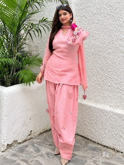 Navya Pink Mal Chanderi Cotton Embroidered Farshi Salwar Suit Set