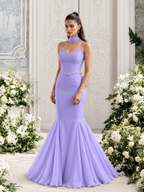 Mahira Lavender Georgette Diamond Work Fish-Cut Gown Set