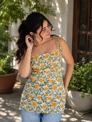 Sunflower Meadow Tie-Up Short Kurti