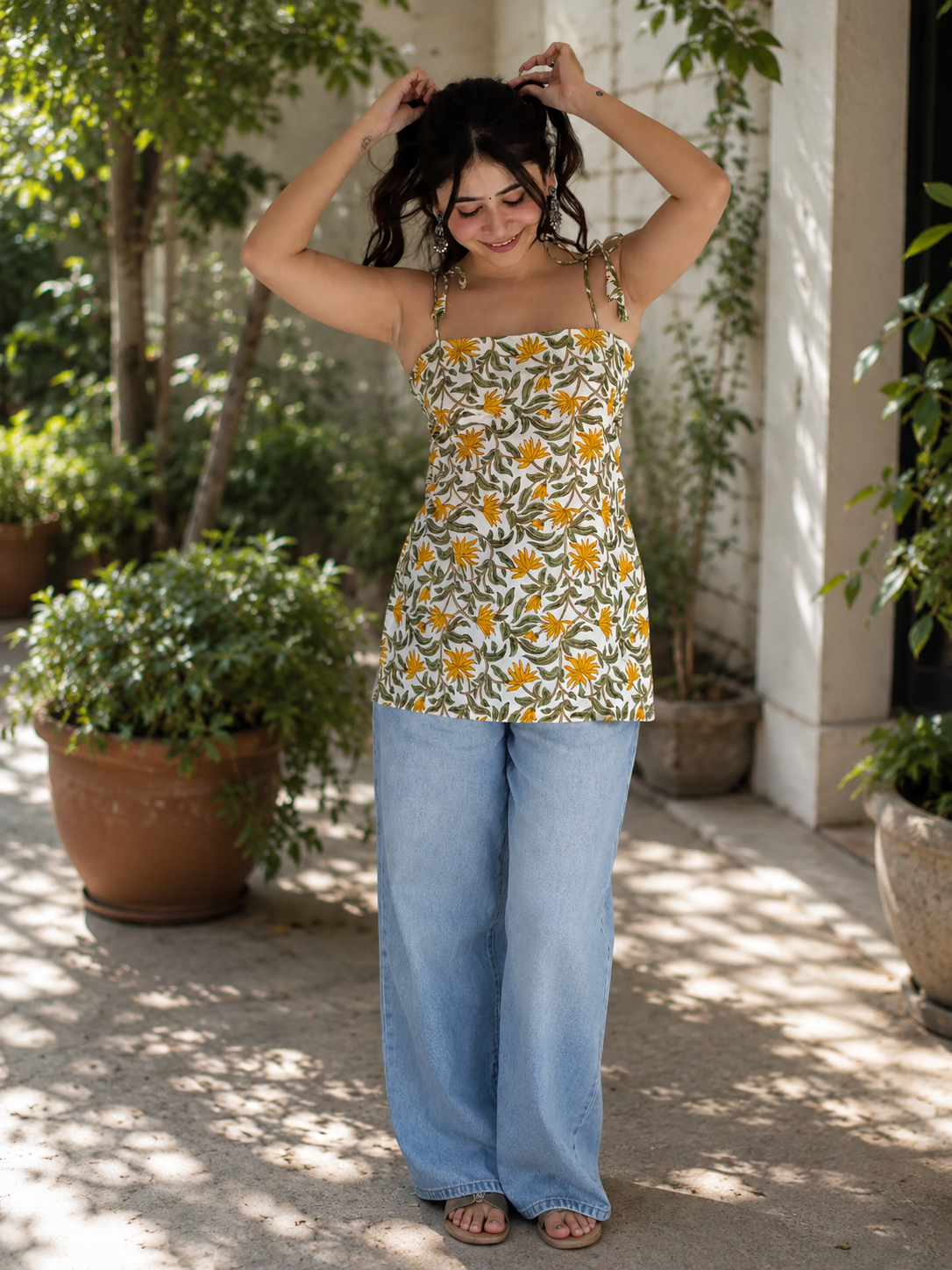 Sunflower Meadow Tie-Up Short Kurti