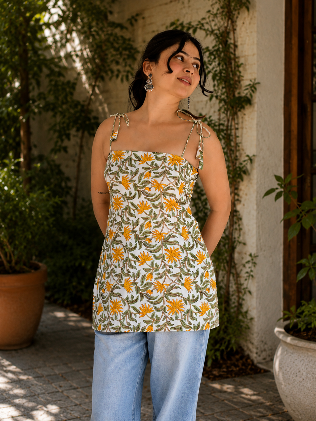 Sunflower Meadow Tie-Up Short Kurti