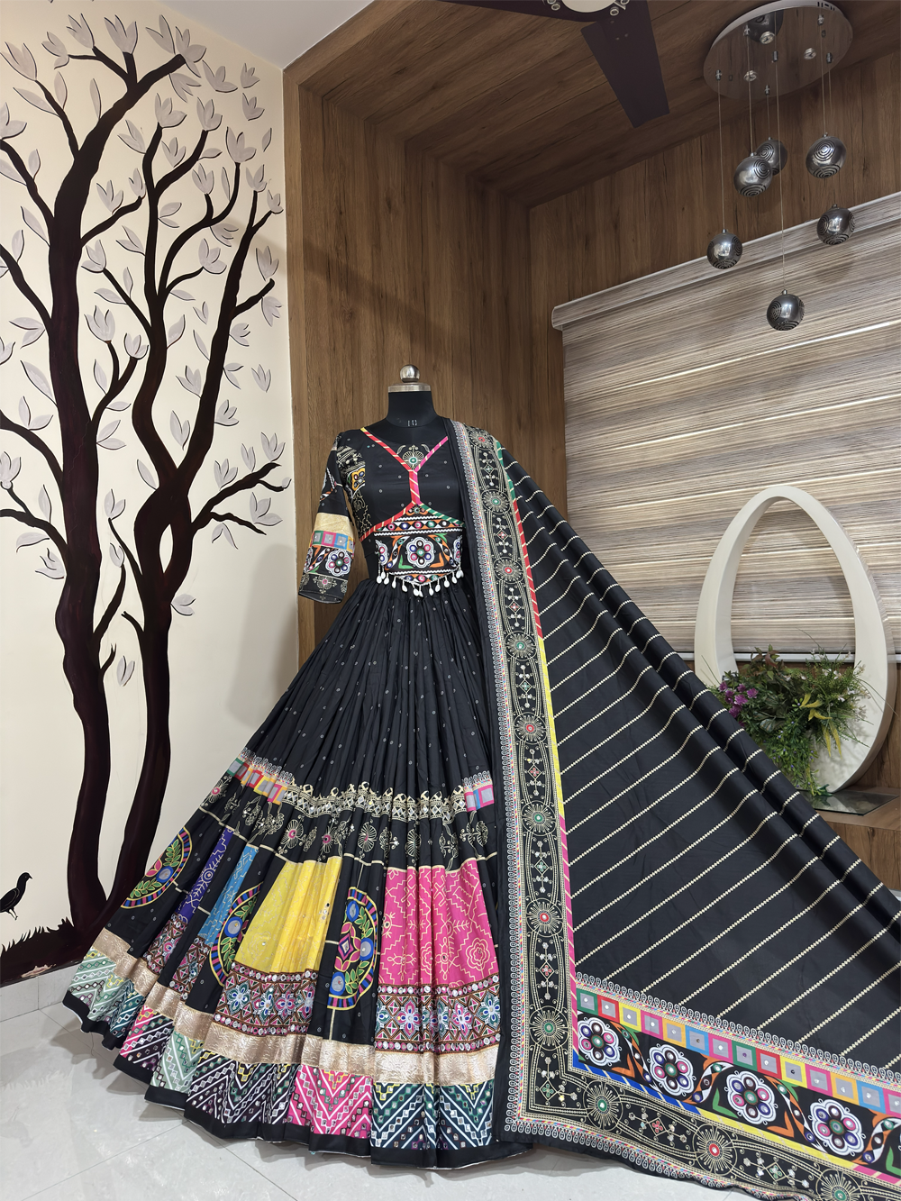 Ishita Multicolor Mirror Work Muslin Cotton Lehenga Choli Set