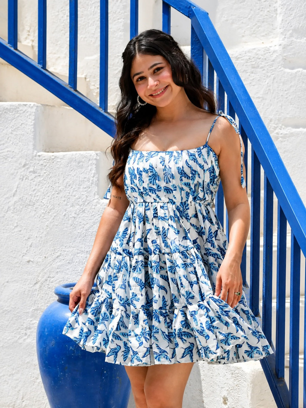 Aegean Whirl Dress | Tiered Ruffle Mini with Tie Straps