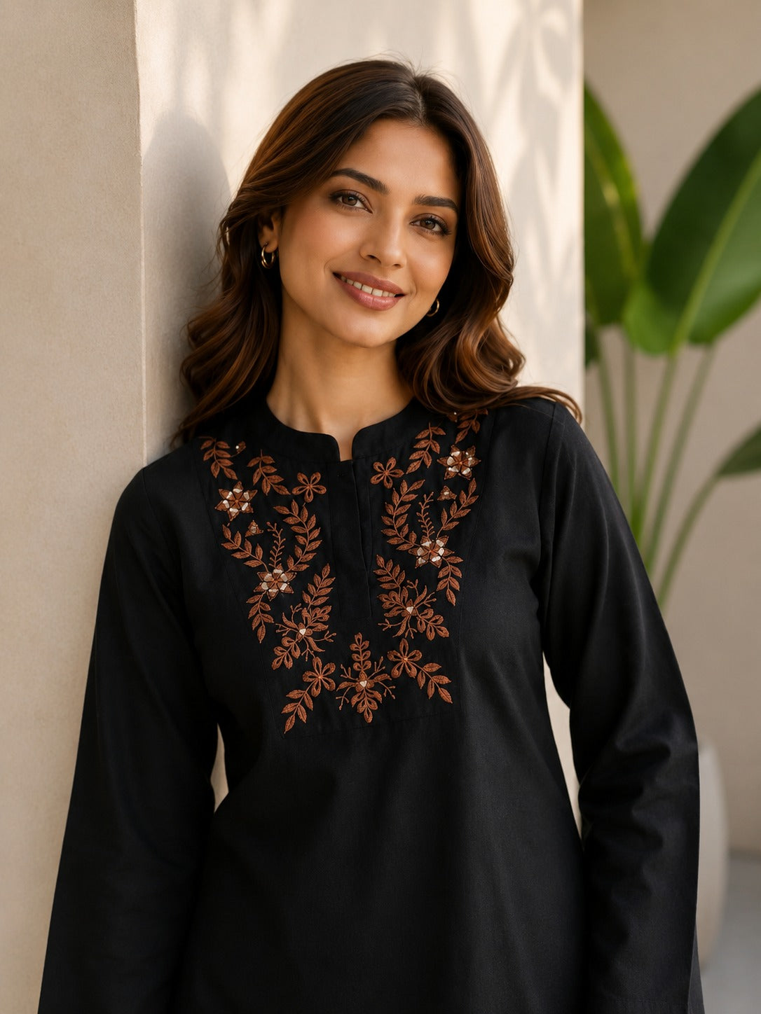 Midnight Bloom Co-ord Set | 3/4 Sleeve Kurta & Wide Leg Pants