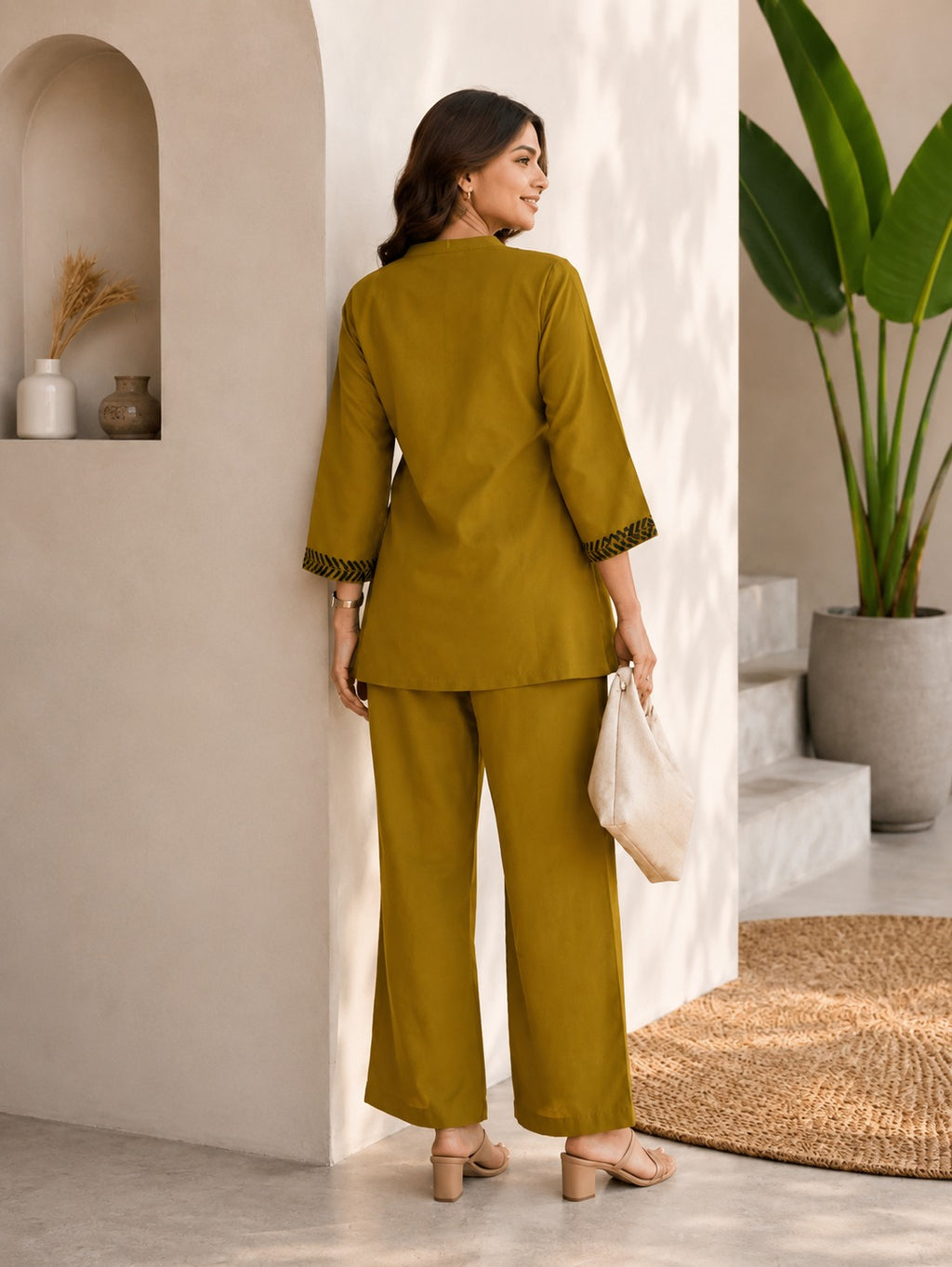 Midnight Bloom Co-ord Set | 3/4 Sleeve Kurta & Wide Leg Pants