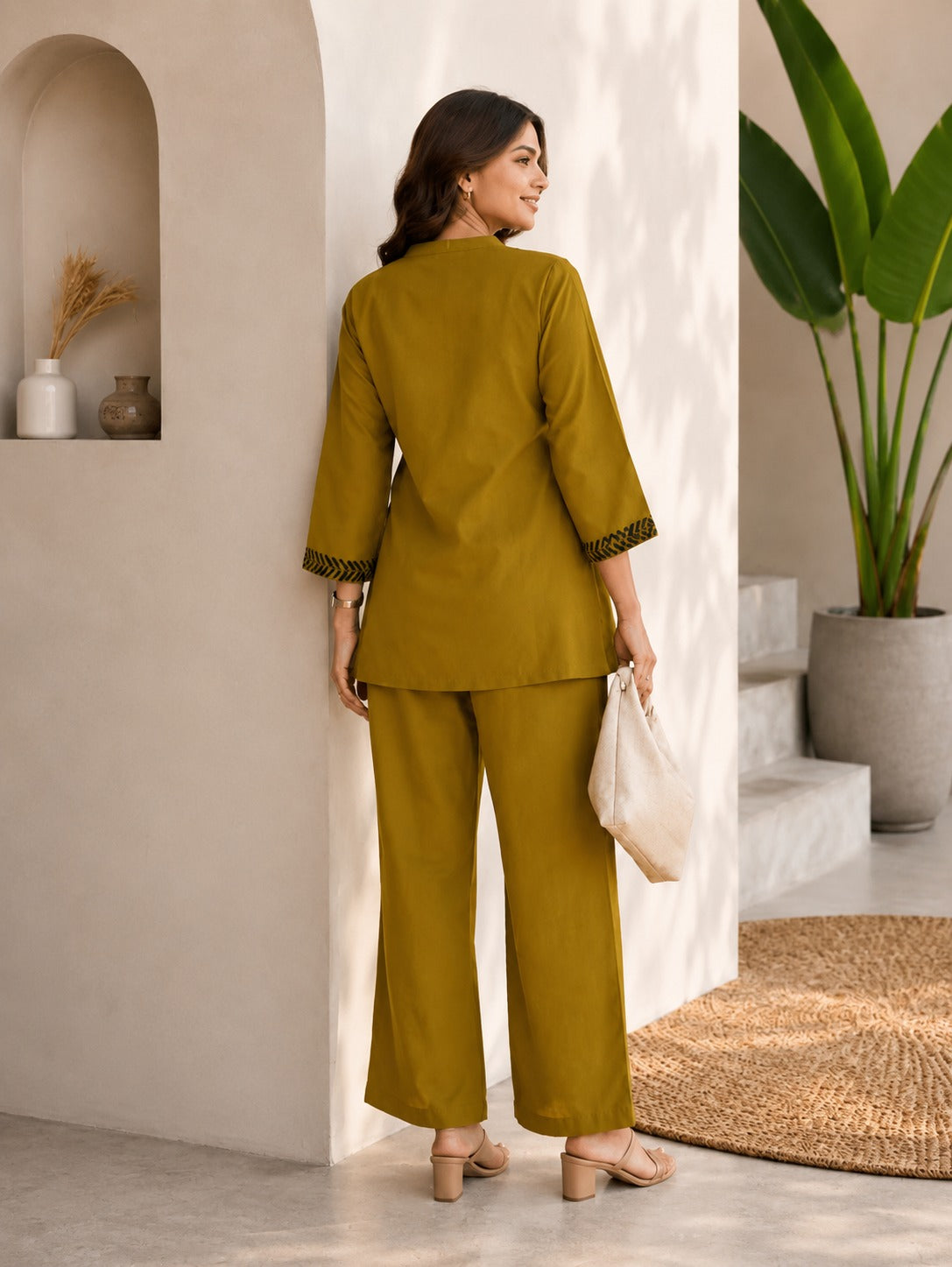 Midnight Bloom Co-ord Set | 3/4 Sleeve Kurta & Wide Leg Pants