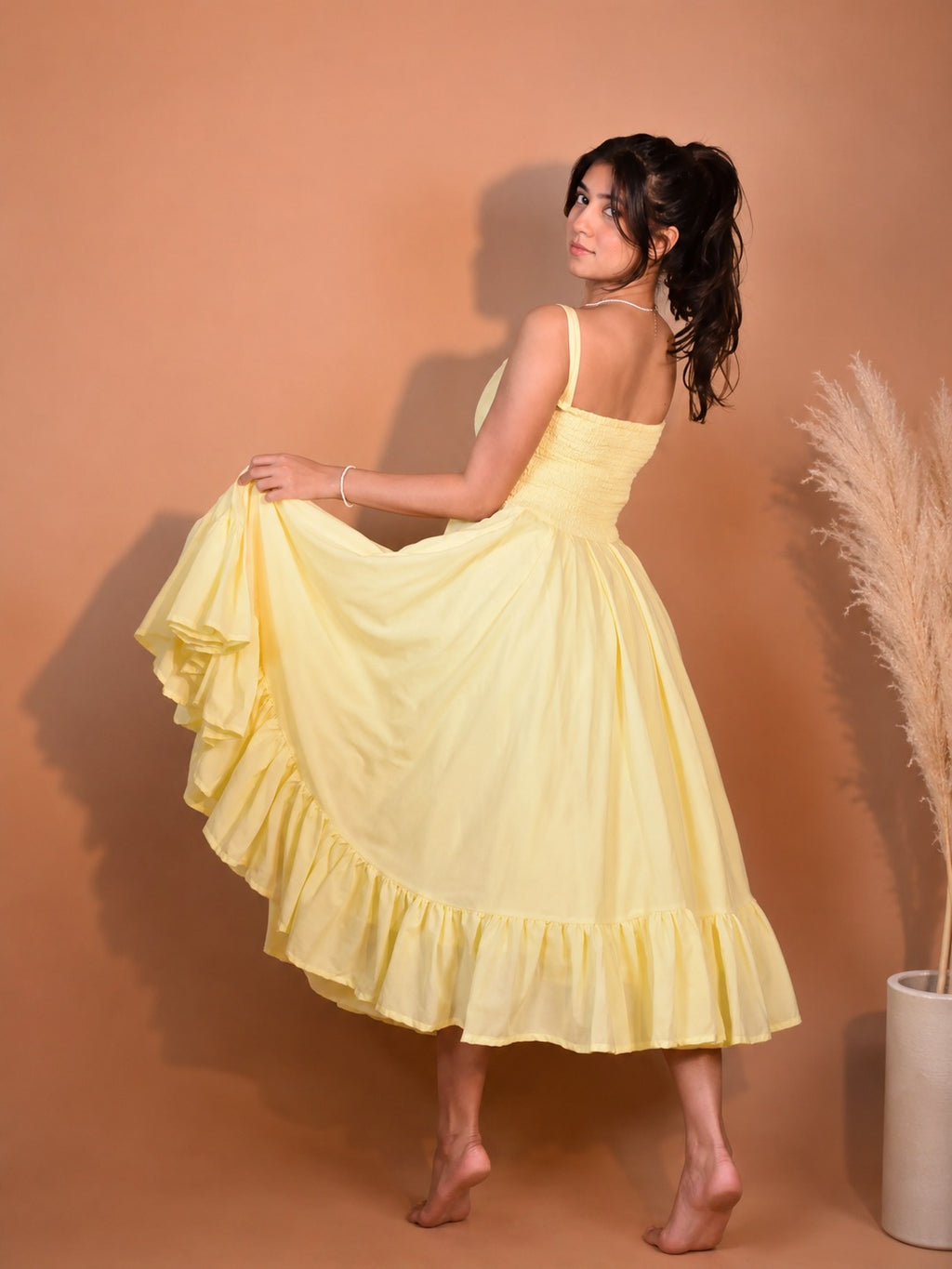 Butter Whirl Dress | Smocked Back Midi with Ruffle Hem